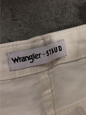 Wrangler + Staud White Denim Long Skirt with split in the back